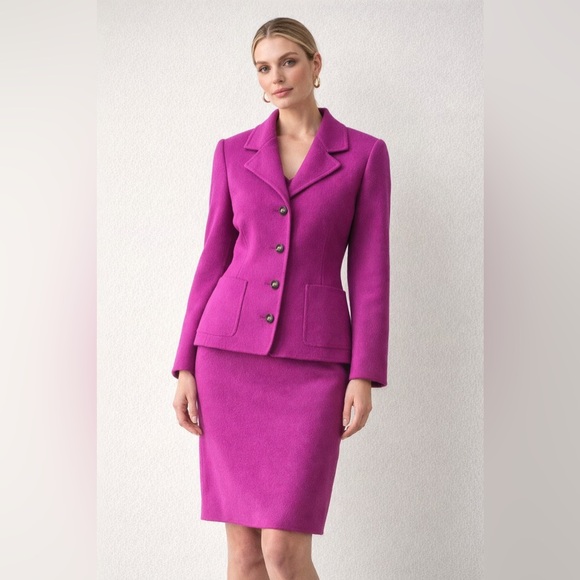 VTG Salvatore Ferragamo Magenta Wool Blazer and Skirt Set Size 40 - Picture 1 of 16